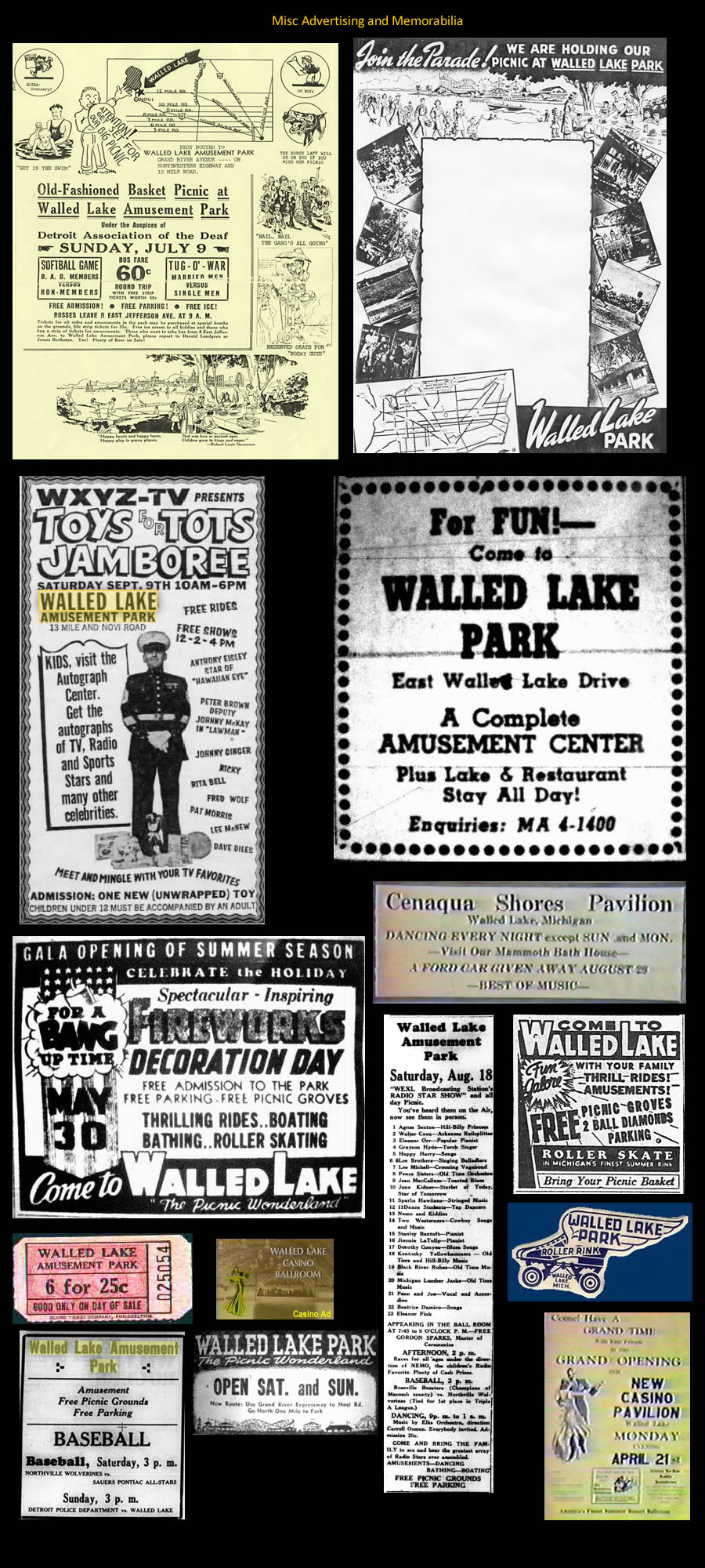 Walled Lake Amusement Park - ADS AND MEMORABILIA